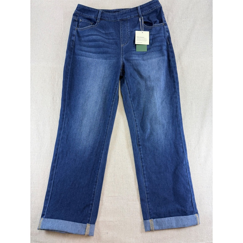 Halara Women's Wide Leg Denim Jeans Medium Wash Blue Pull On Cuffed Size Large